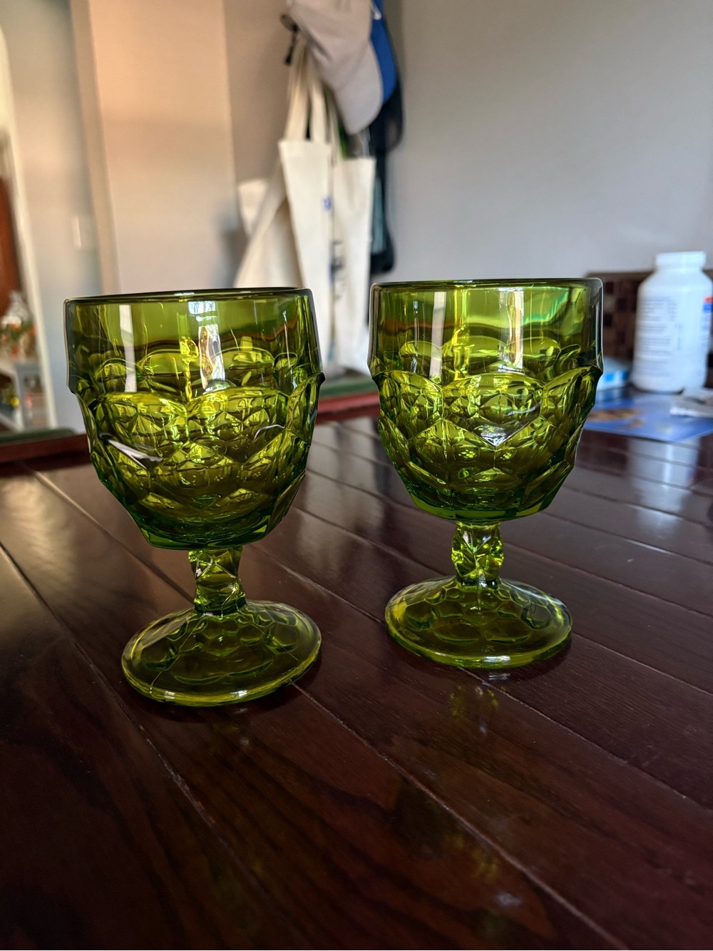 Vintage Imperial Glass Provincial Green Thumbprint Goblets